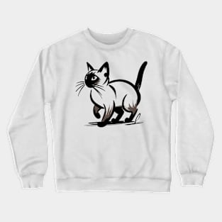 Stick figure Siamese cat in black ink Crewneck Sweatshirt